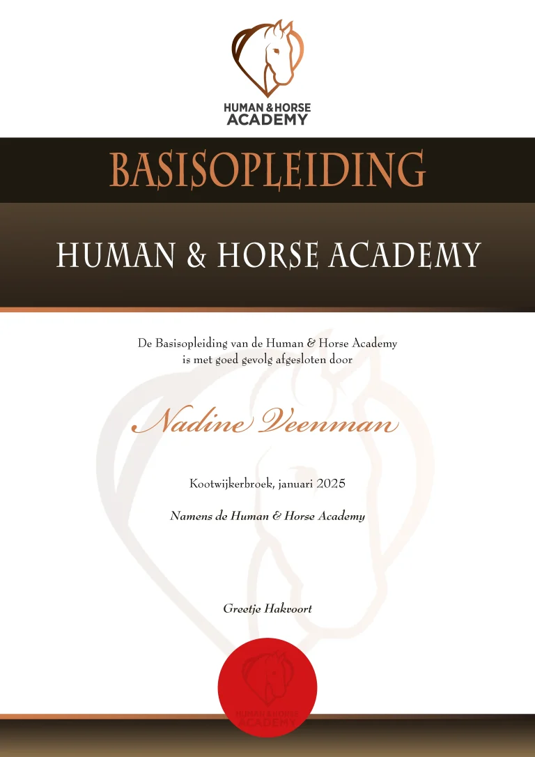 Certificaat Human & Horse Academy Nadine Veenman
